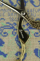 Sajou Embroidery Scissors Stork Gilded Large Model 6.5" w Canvas Case