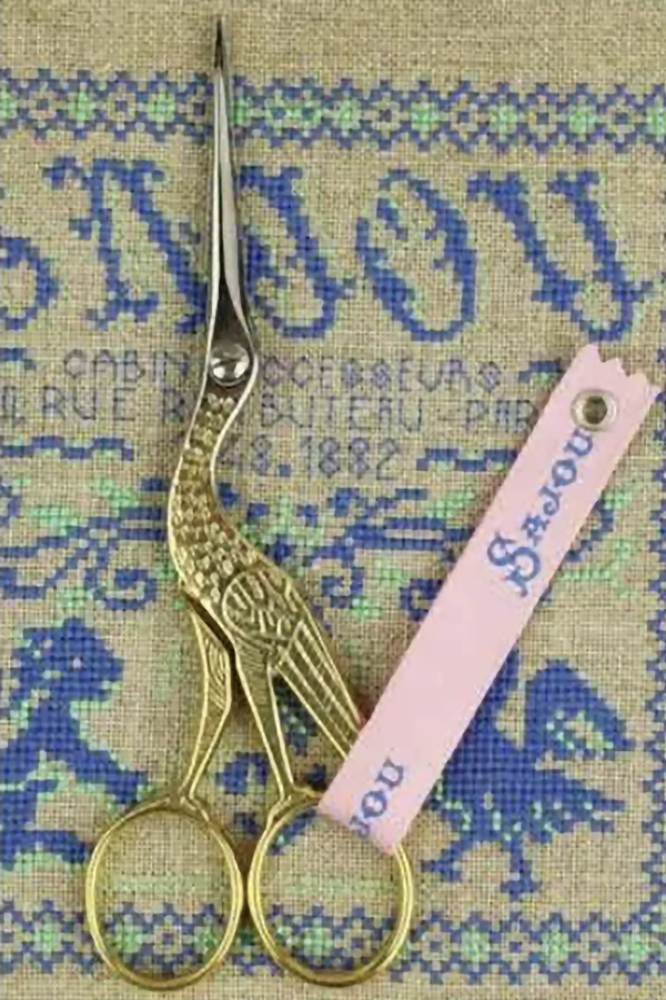 Sajou Embroidery Scissors Stork Gilded Large Model 6.5" w Canvas Case