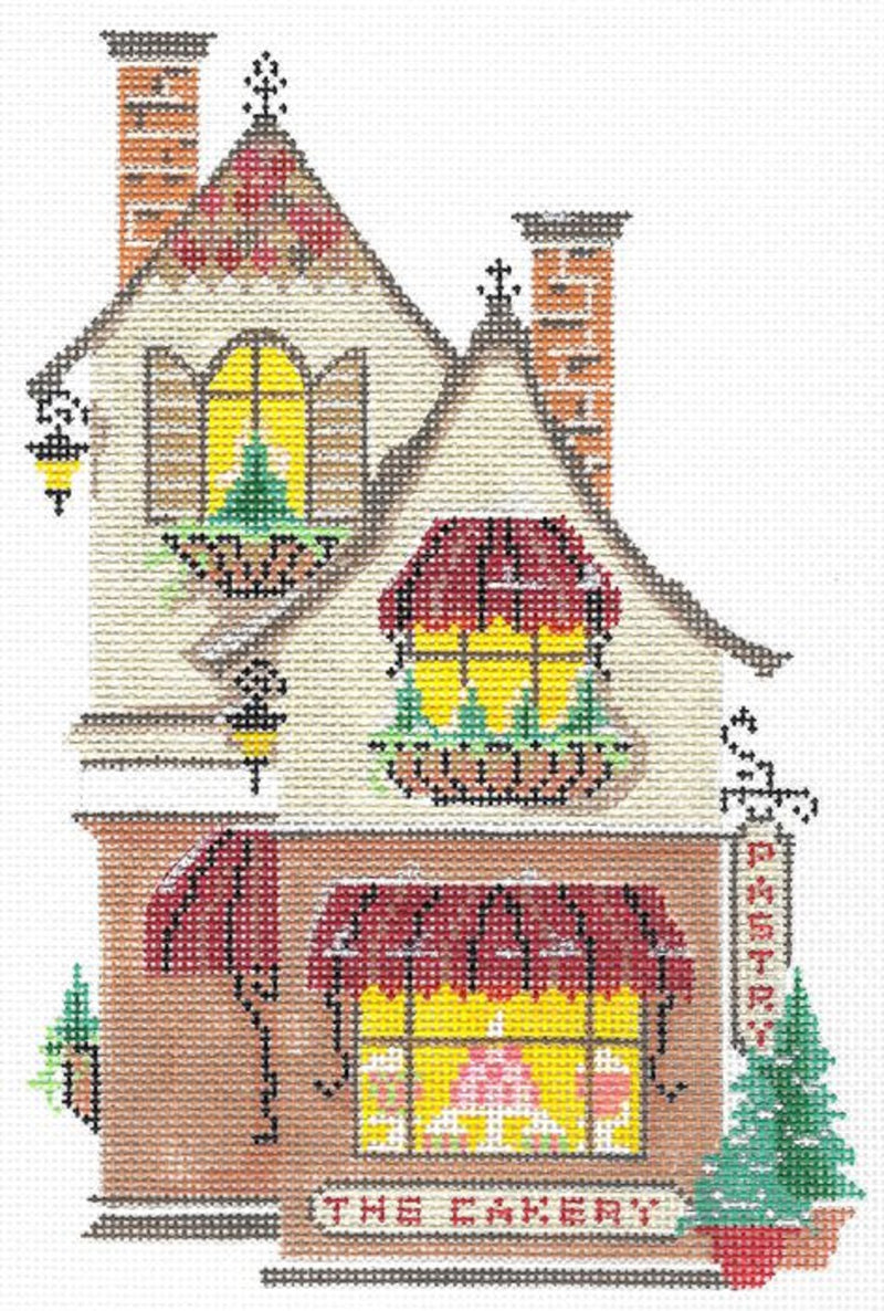 Needlepoint Handpainted KELLY CLARK Village The Cakery w/ Stitch Guide