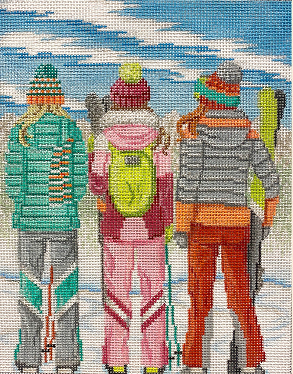 Needlepoint Handpainted Alice Peterson Skiing Three Girls in Winter 10x8