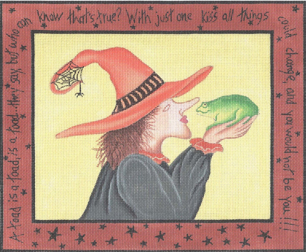 Needlepoint Handpainted Halloween CBK Witch w Toad 11x9