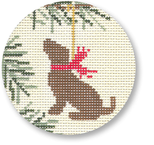 Needlepoint Handpainted CBK Christmas Dog Ornament Chocolate Lab