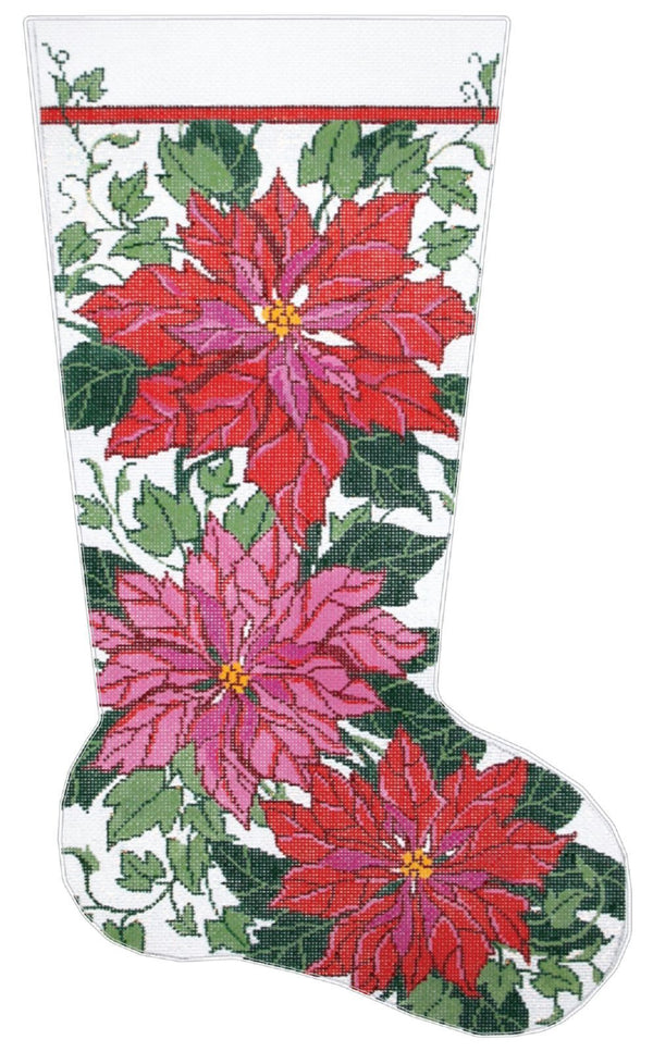 Needlepoint HandPainted Lee Christmas Stocking Poinsettia and Ivy 23"